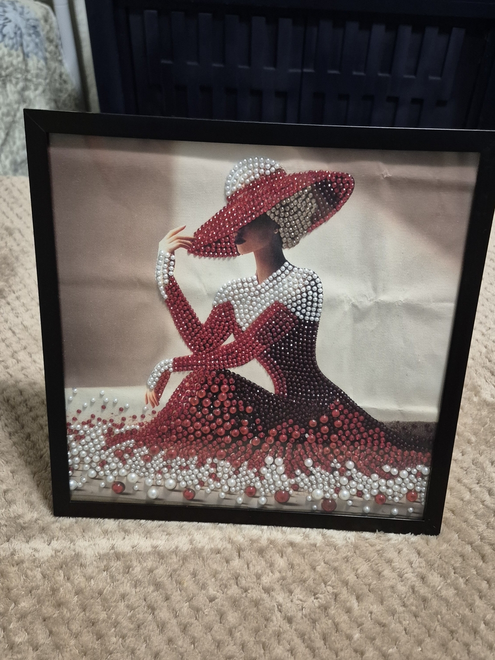 Embellished Lady in Red Hat Framed Art